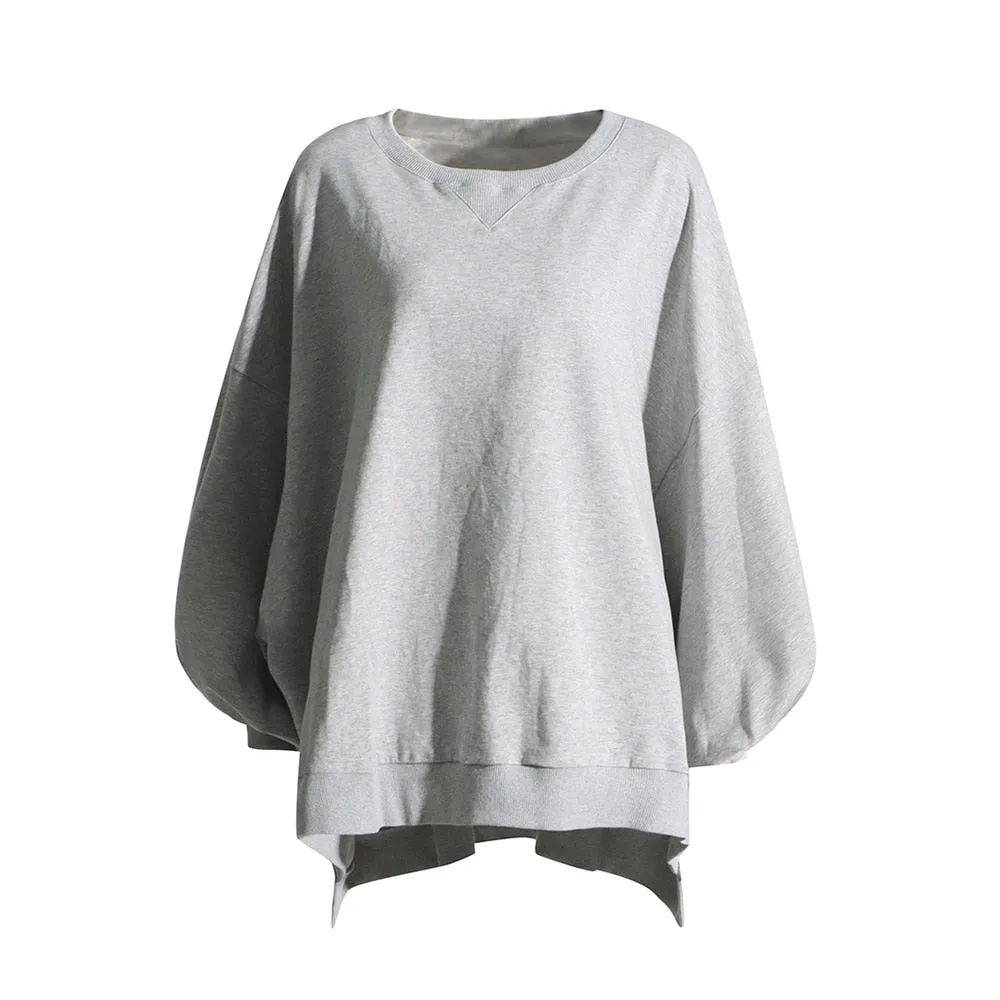 Solid Minimalist Sweatshirts For Women Round Neck Long Sleeve Loose Casual Sweatshirt Female Fashion Clothing