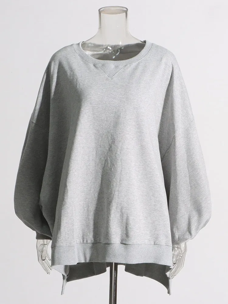 Solid Minimalist Sweatshirts For Women Round Neck Long Sleeve Loose Casual Sweatshirt Female Fashion Clothing