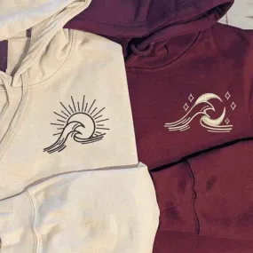 Sun and Moon Wave Matching Couple Hoodies - Custom Embroidered Sweatshirts For Couples