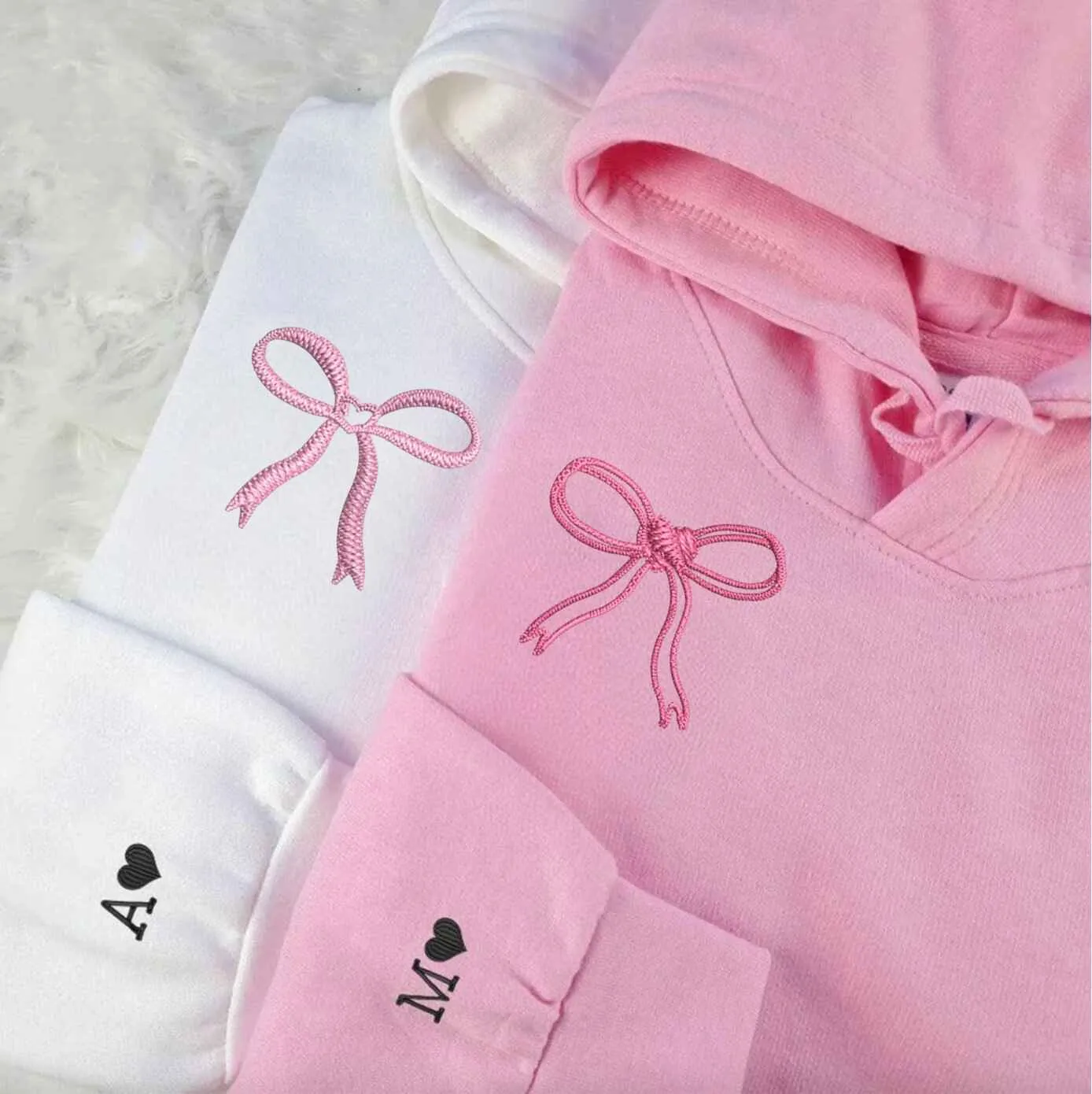 Sweet Ribbon Couple Hoodies - Custom Embroidered Sweatshirts For Couples