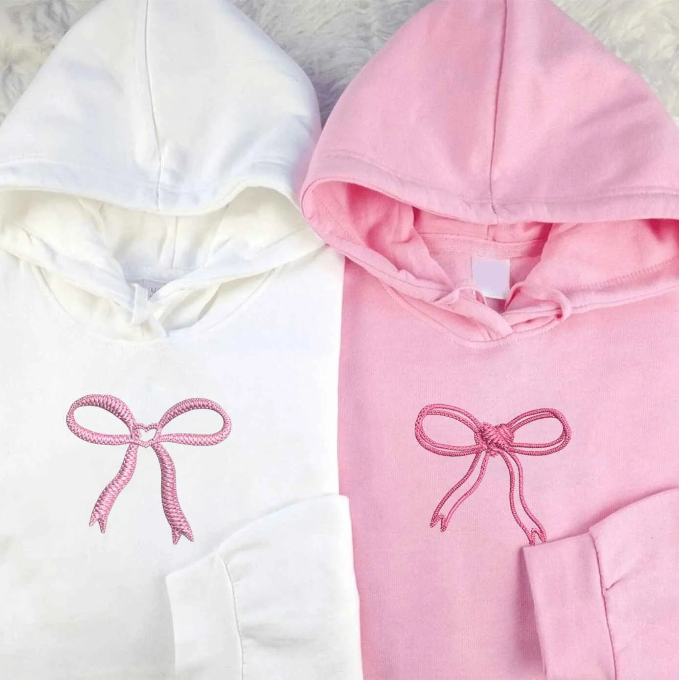 Sweet Ribbon Couple Hoodies - Custom Embroidered Sweatshirts For Couples