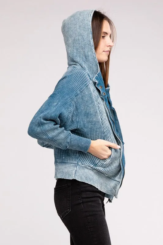 TEEK - Acid Wash Cotton Waffle Hooded Jacket