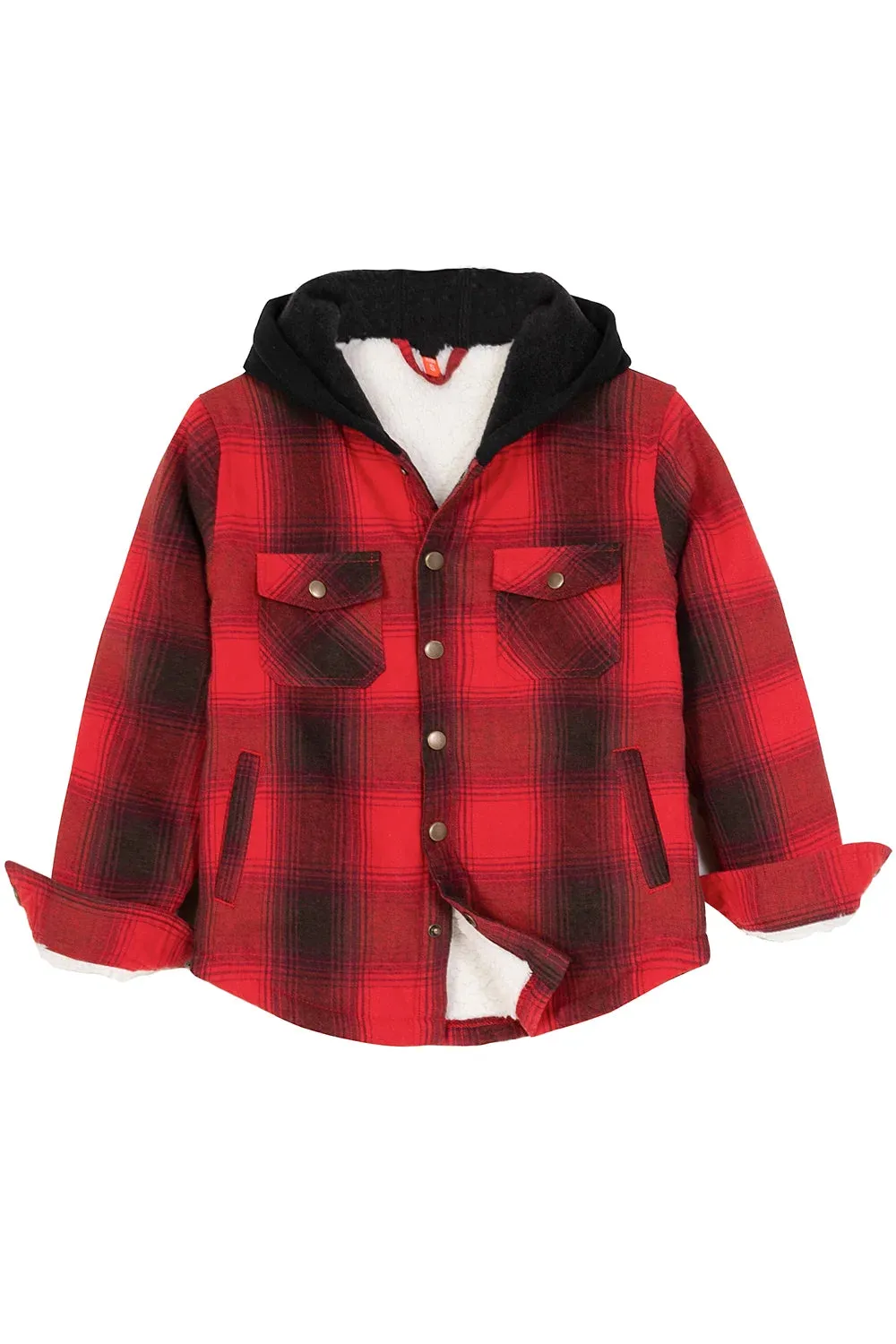 Toddler Boys and Girls Sherpa-Lined Snap Flannel Shirt,Hooded Plaid