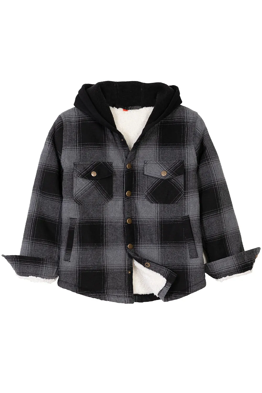 Toddler Boys and Girls Sherpa-Lined Snap Flannel Shirt,Hooded Plaid