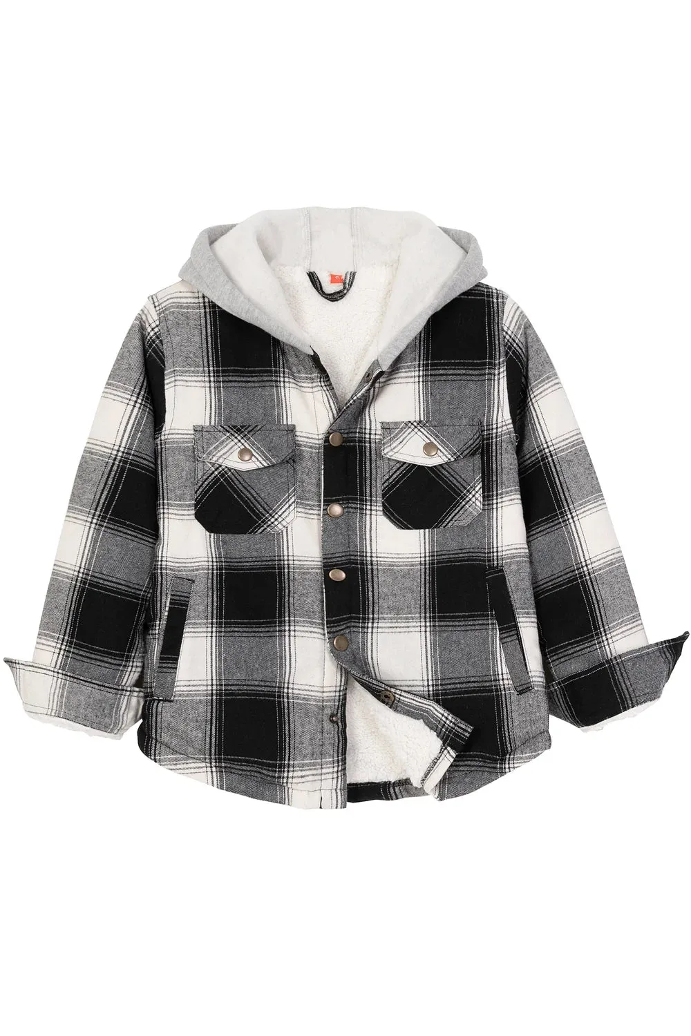 Toddler Boys and Girls Sherpa-Lined Snap Flannel Shirt,Hooded Plaid