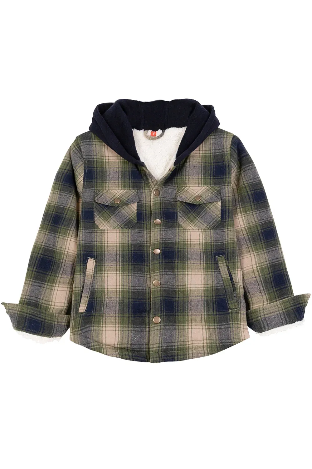 Toddler Boys and Girls Sherpa-Lined Snap Flannel Shirt,Hooded Plaid