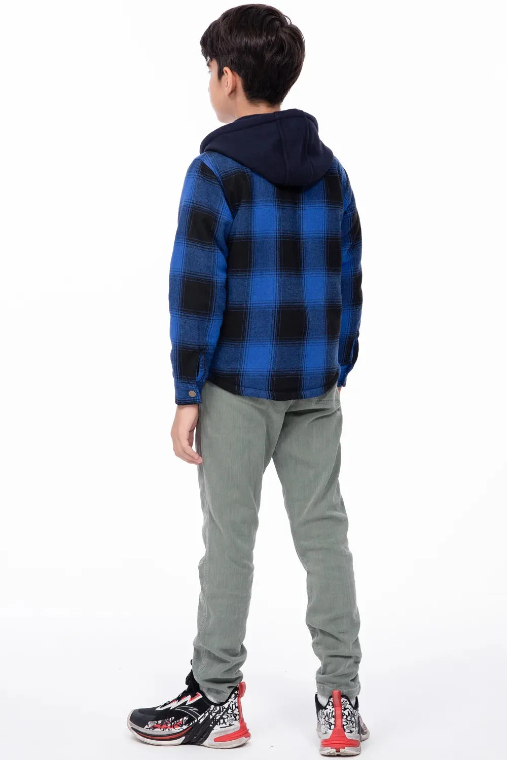 Toddler Boys and Girls Sherpa-Lined Snap Flannel Shirt,Hooded Plaid