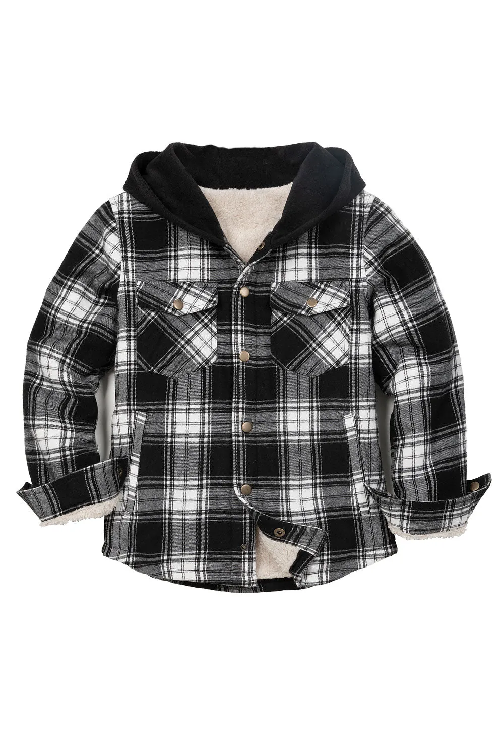 Toddler Boys and Girls Sherpa-Lined Snap Flannel Shirt,Hooded Plaid