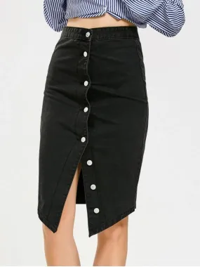 Trendy Asymmetrical Button Up Denim Skirt