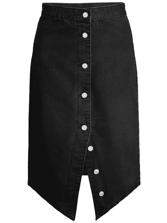 Trendy Asymmetrical Button Up Denim Skirt