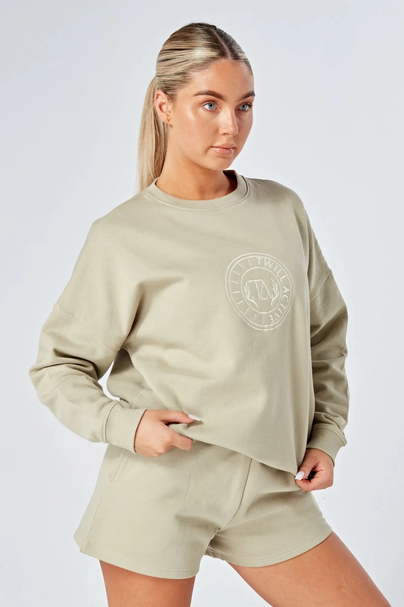 Twill Active Essentials Oversized Crewneck Sweatshirt Stone