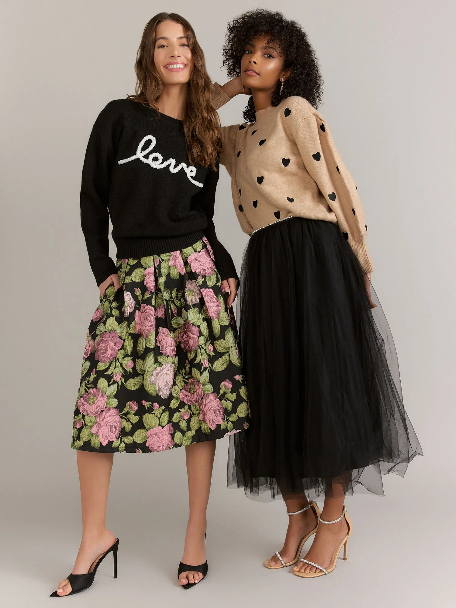 Vine Tree Rose Print Jacquard Box Pleat Midi Skirt - Brands We Love