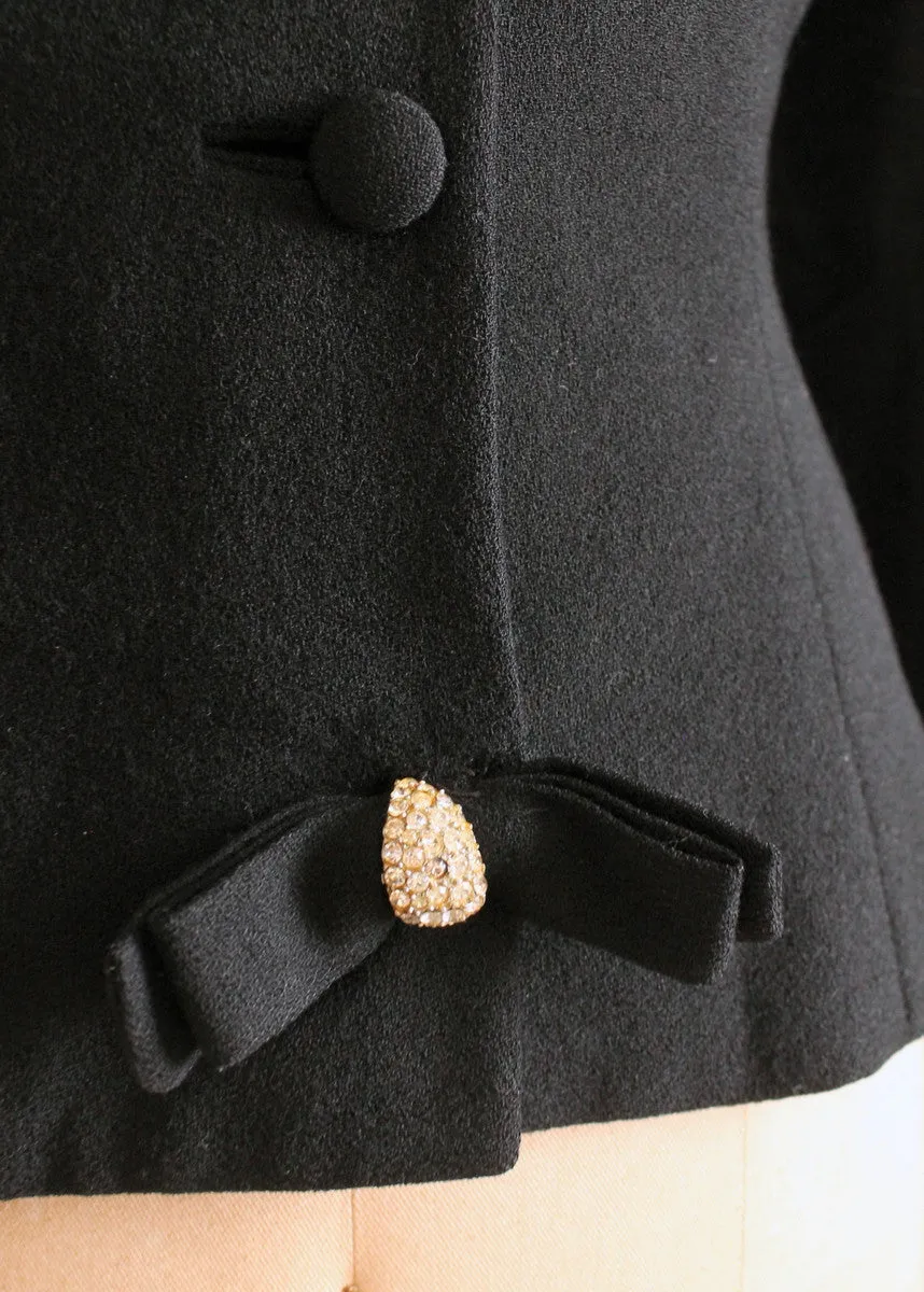 Vintage 1950s Lilli Ann Black Wool Jacket with Rhinestone Accents