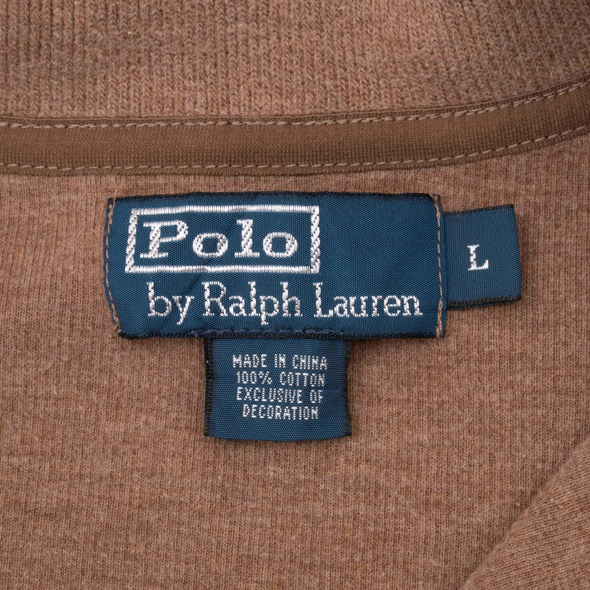 VINTAGE POLO RALPH LAUREN BROWN QUARTER 1/4 ZIP SWEATER 1990S LARGE