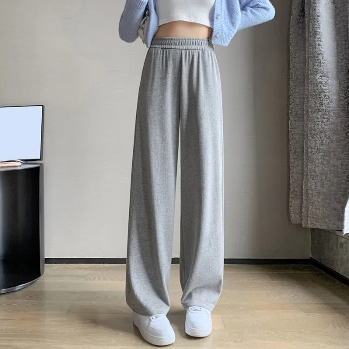 Wide-Leg Pants High Waist Straight Cashmere Trousers