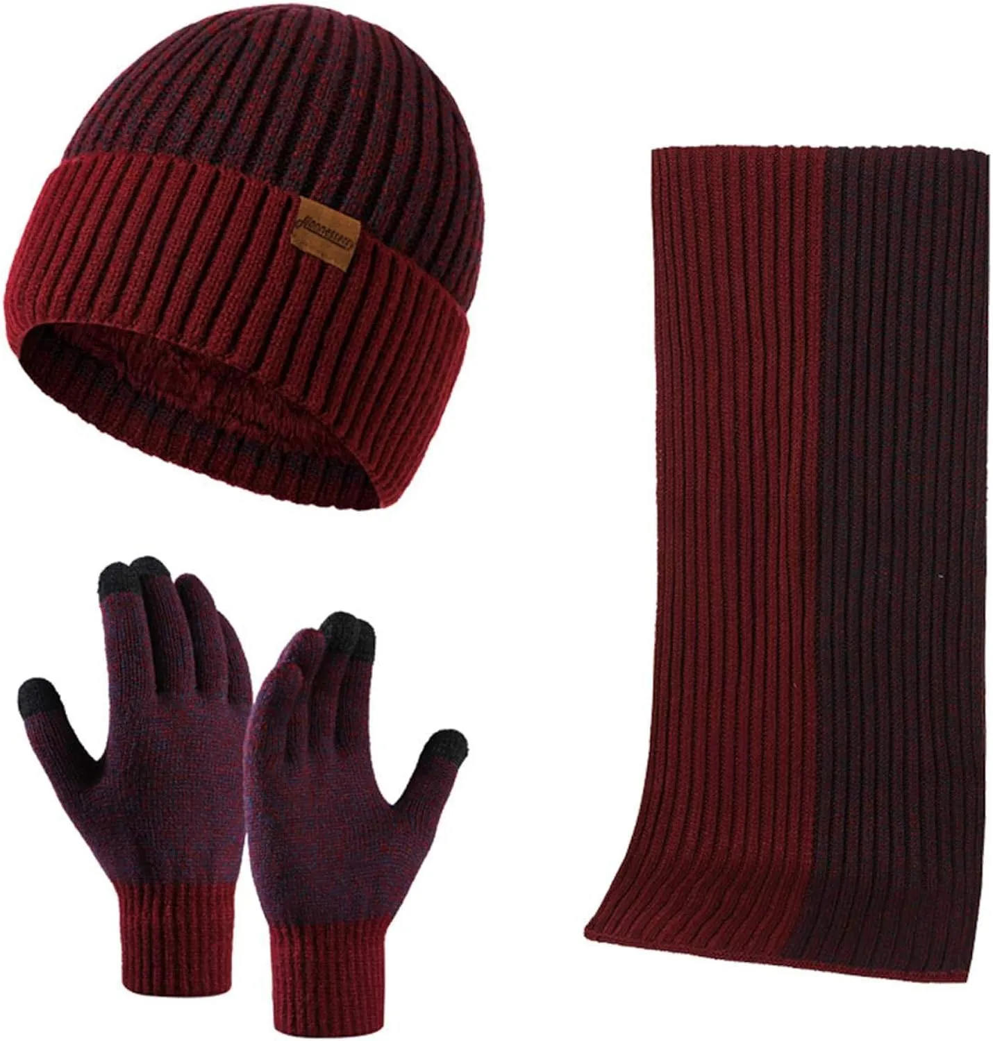 Winter Brown Thermal Knit Beanie Hat, Gloves & Scarf Set