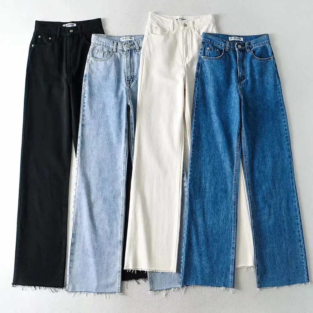 Wjczt Wide Leg Pant Women Jeans Autumn Winter High Waist Slouchy Black Straight Leg Denim Trouser Fall 2020 Casual High Street Clothes