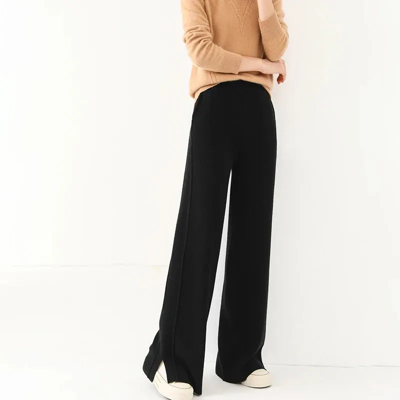 Women's Cashmere High Waist Fashion Designer Formal Pants