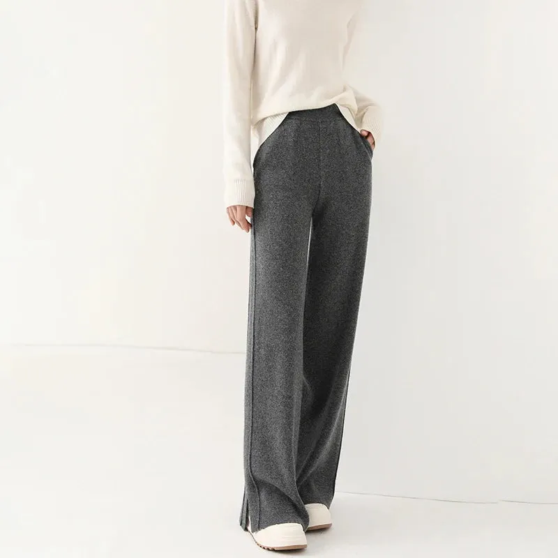 Women's Cashmere High Waist Fashion Designer Formal Pants