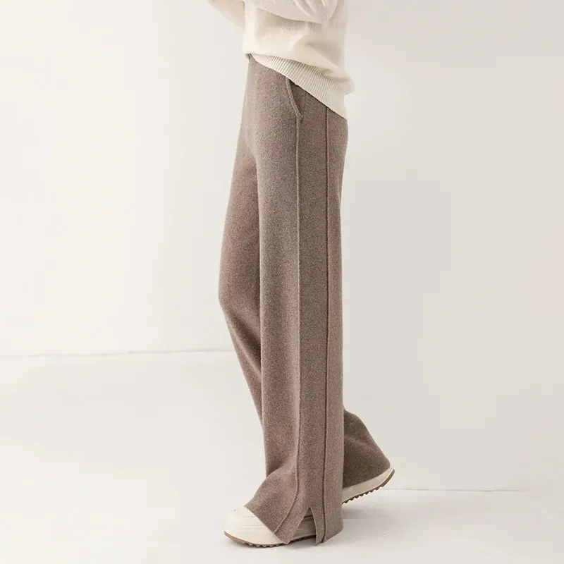 Women's Cashmere High Waist Fashion Designer Formal Pants