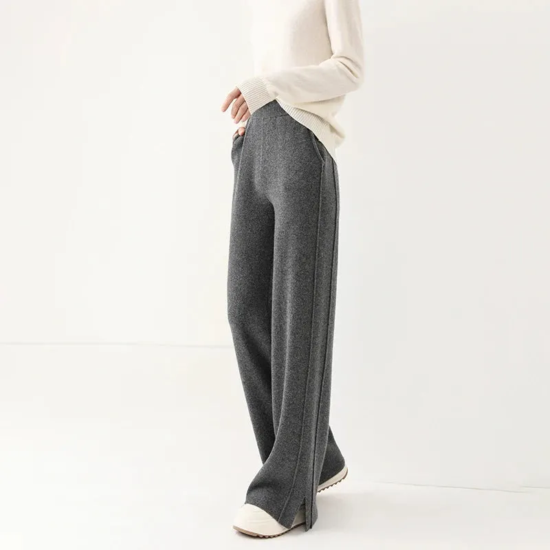 Women's Cashmere High Waist Fashion Designer Formal Pants