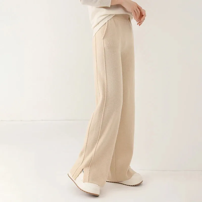 Women's Cashmere High Waist Fashion Designer Formal Pants