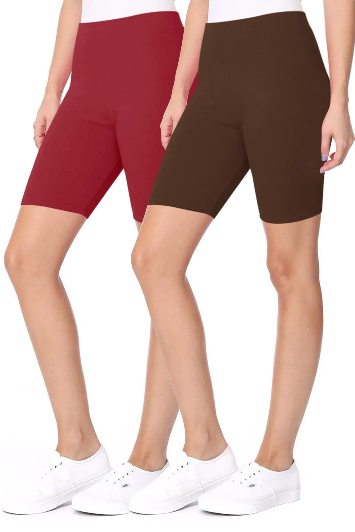 Women's Casual Seamless Elastic High Waist Running Yoga Biker Shorts Pants (Pack of 2)