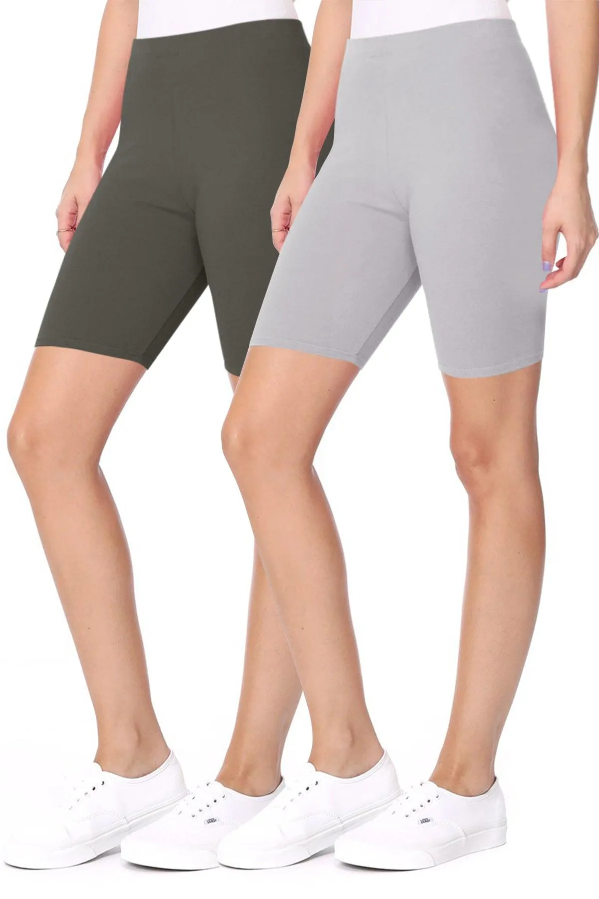 Women's Casual Seamless Elastic High Waist Running Yoga Biker Shorts Pants (Pack of 2)