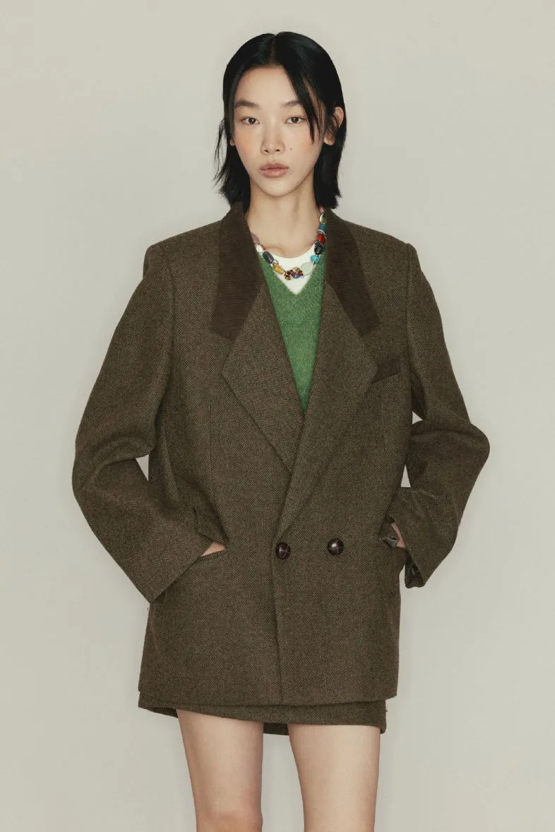 Wool blended contrast collar suit jacket | 2 color