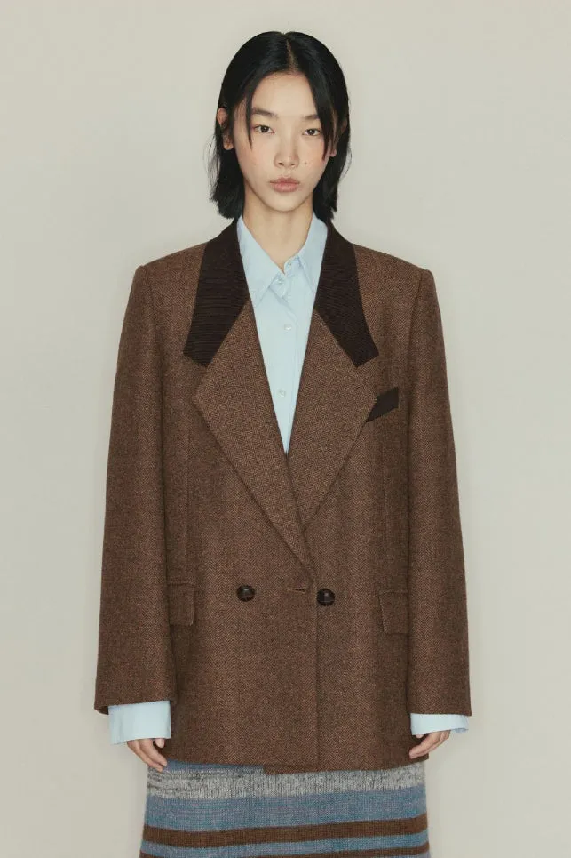 Wool blended contrast collar suit jacket | 2 color