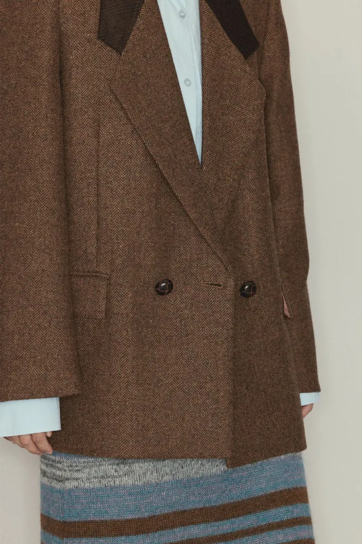 Wool blended contrast collar suit jacket | 2 color