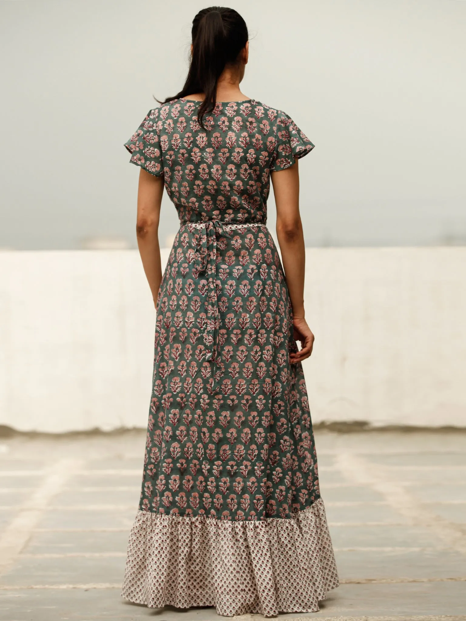 Wrap Round  - Block Printed Cotton Long Dress  - D367FXXX