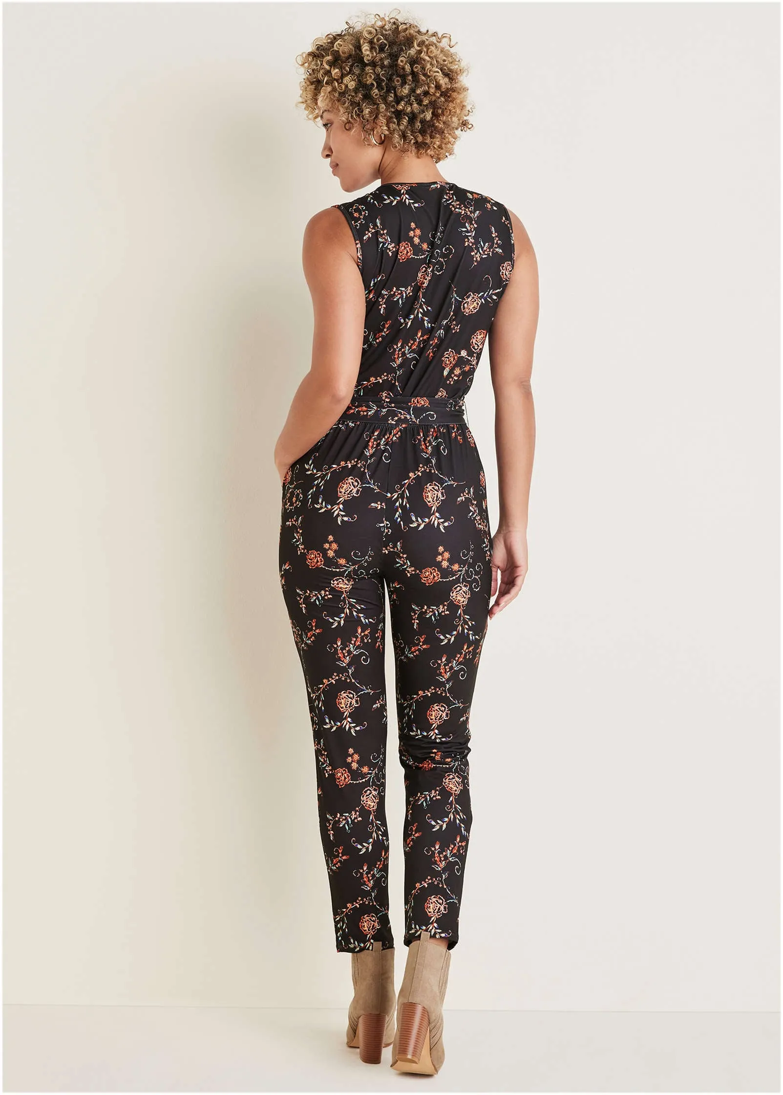 Wrap Tie Jumpsuit - Gothic Roses