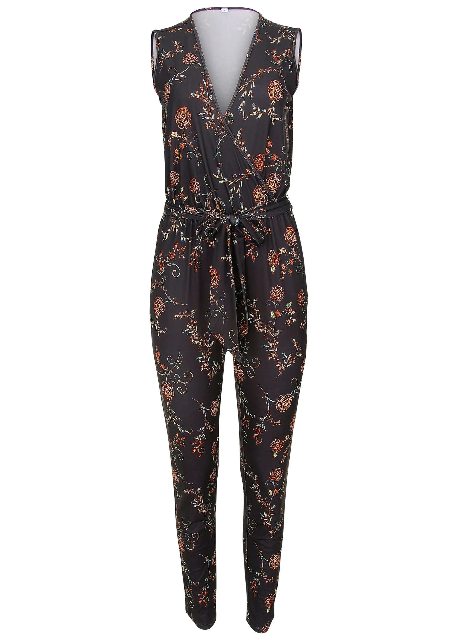 Wrap Tie Jumpsuit - Gothic Roses