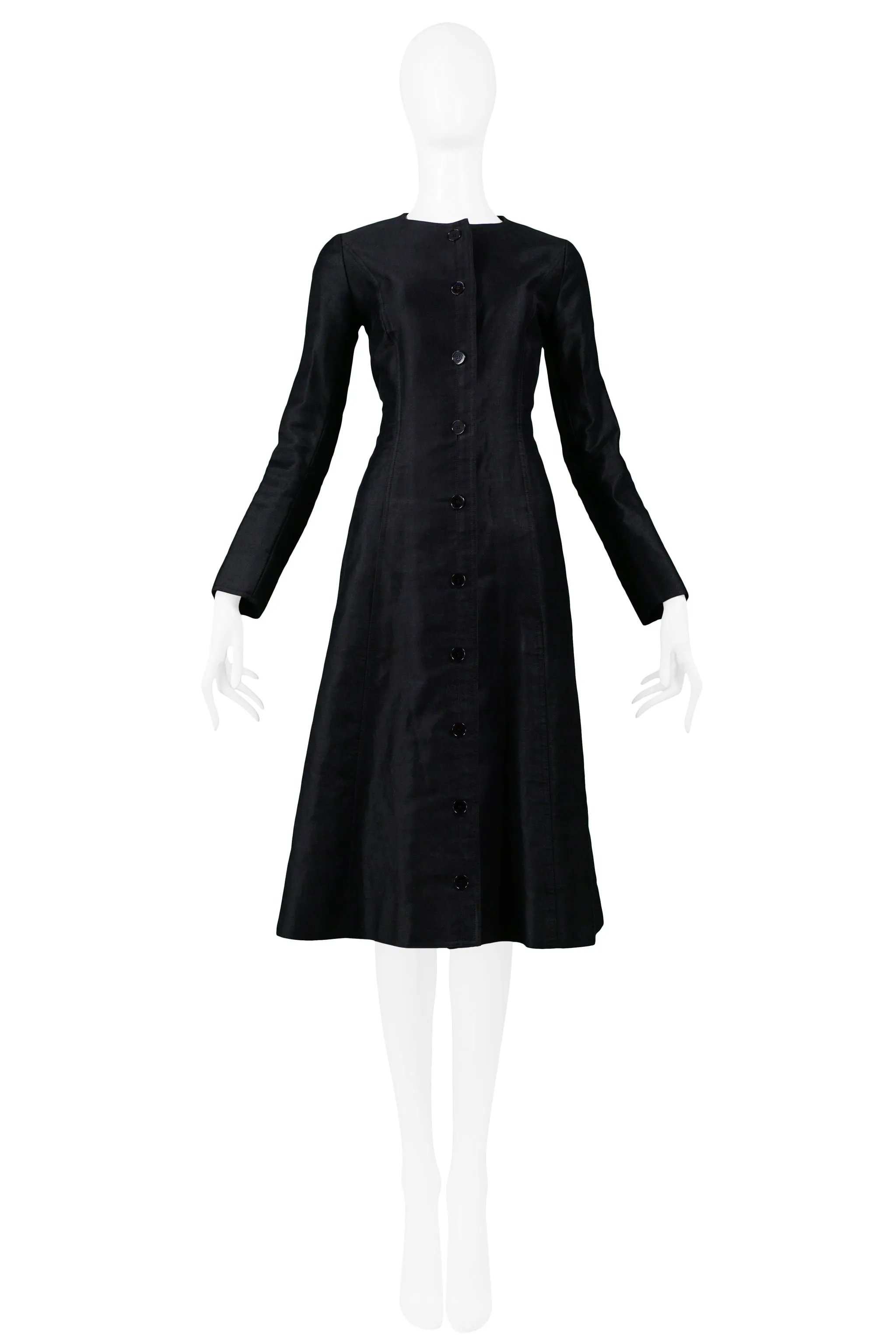 YVES SAINT LAURENT YSL BLACK SATEEN BUTTON FRONT COAT