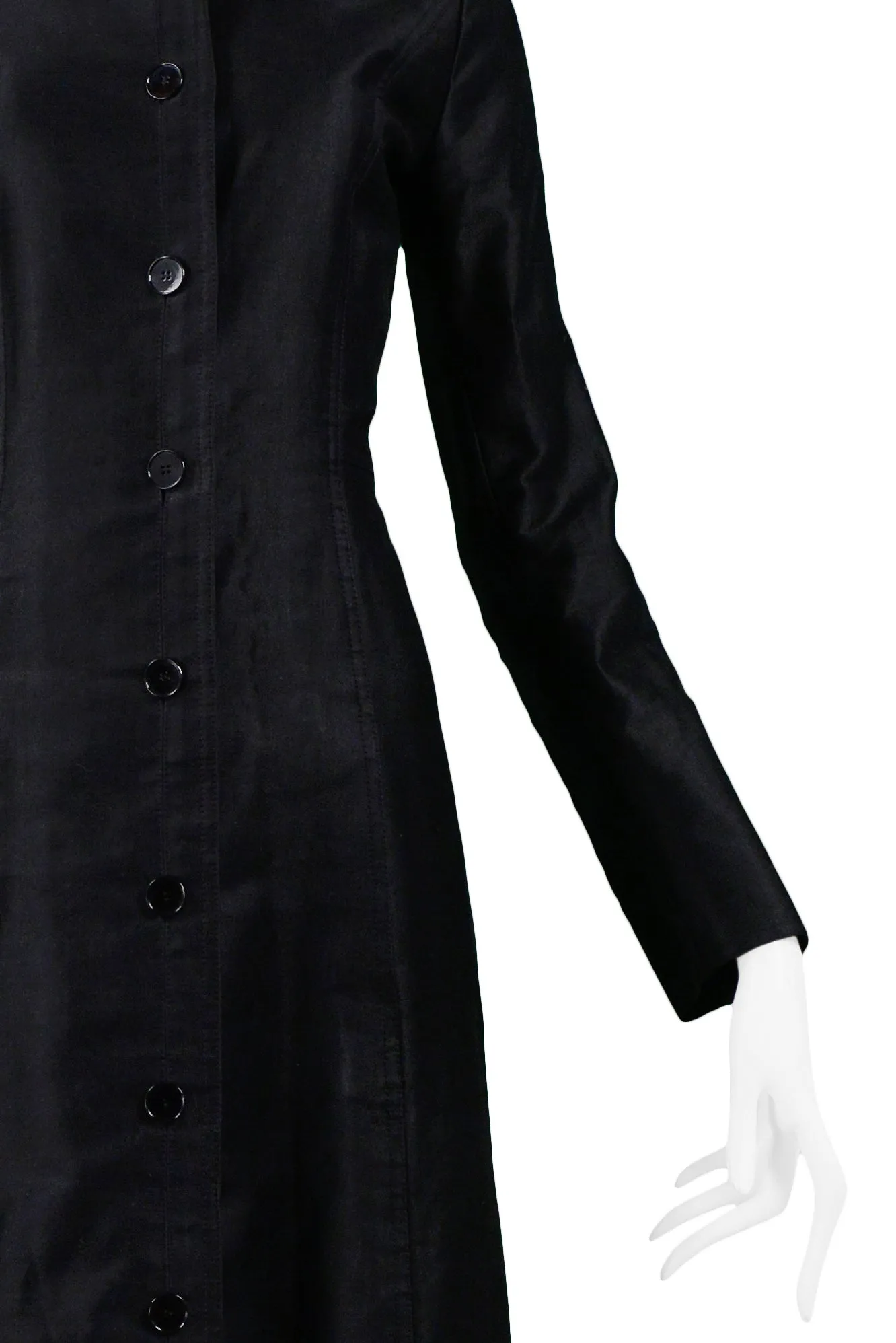 YVES SAINT LAURENT YSL BLACK SATEEN BUTTON FRONT COAT