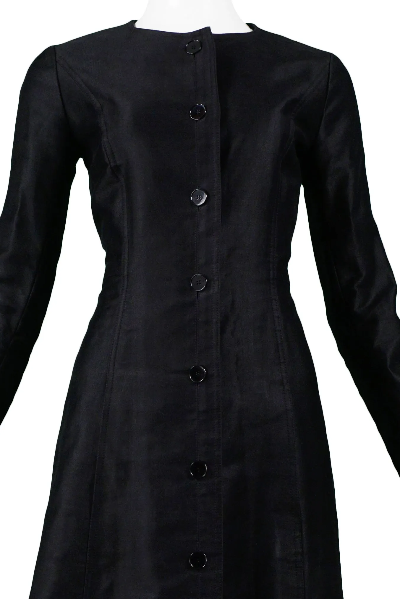 YVES SAINT LAURENT YSL BLACK SATEEN BUTTON FRONT COAT