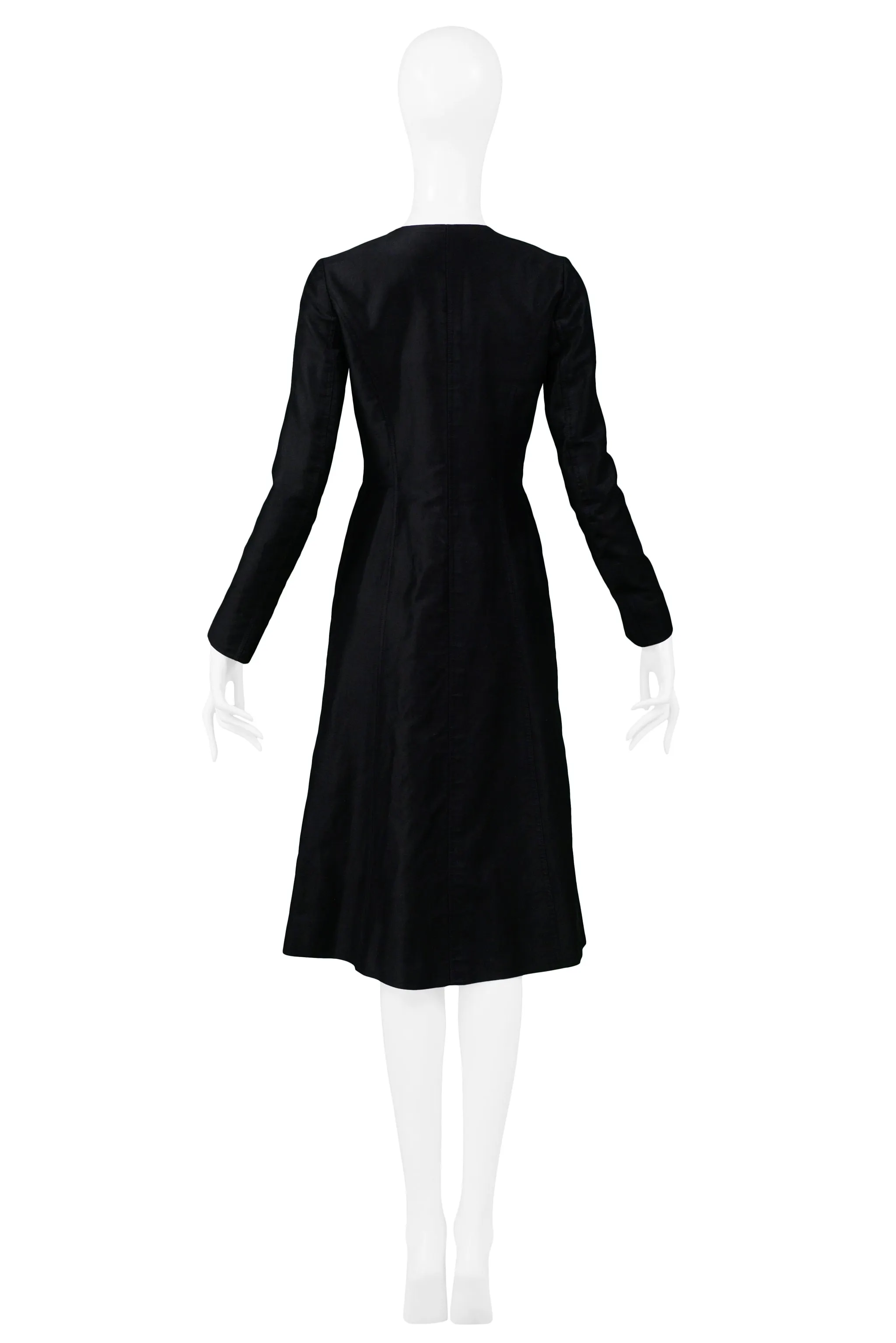 YVES SAINT LAURENT YSL BLACK SATEEN BUTTON FRONT COAT